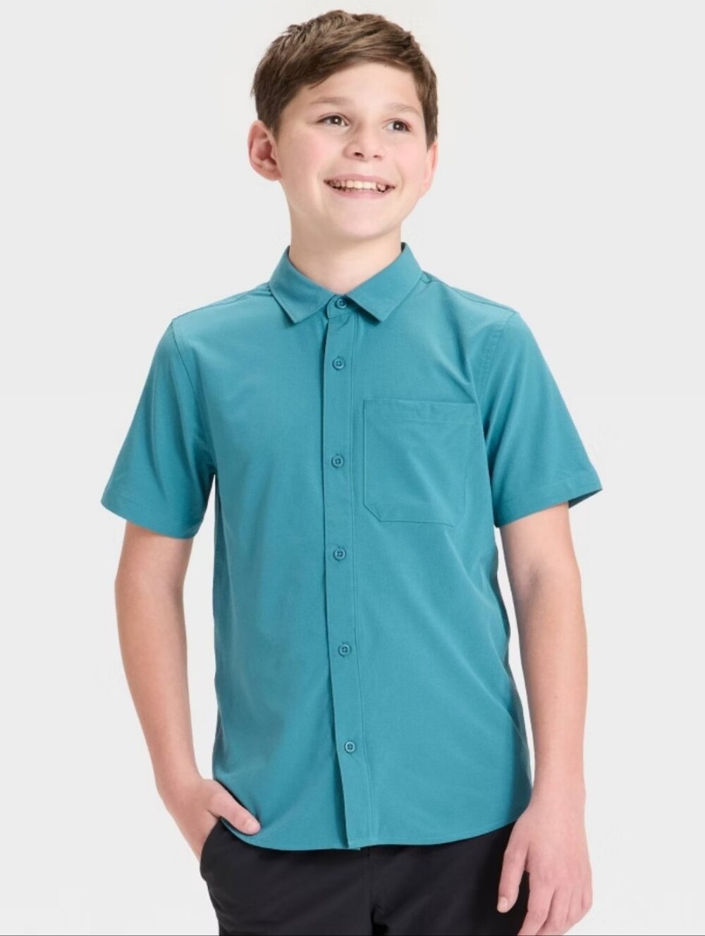 Boys' Short Sleeve Adventure Shirt - All In Motion Heather Teal Blue S(6/7)